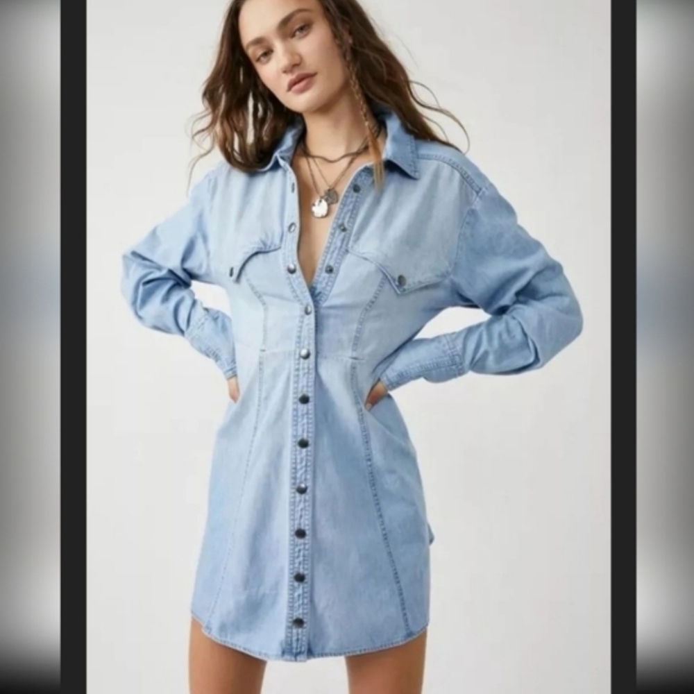 Free People We the Free Sammie Mini Denim Dress Size Small - Picture 8 of 8